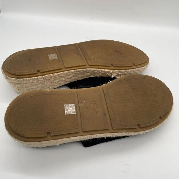 Eileen Fisher Tarry Espadrille Wedge Slide Black Suede Platform Wedge Sandals 11 - Picture 9 of 9